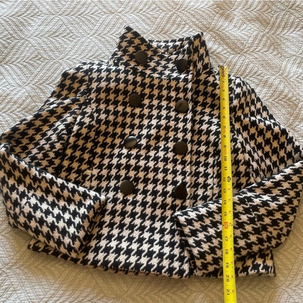 VTG Black Rivet Retro Hounds Tooth Wool Blend Jacket Black & White Large - Picture 4 of 14